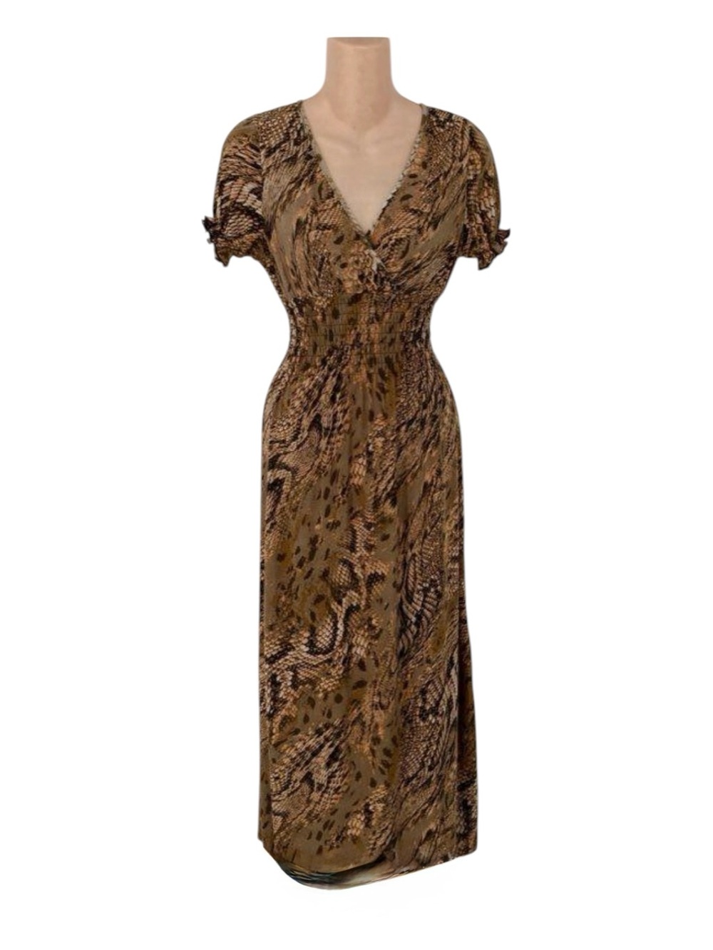 DNLA Brown Snake-Print V-Neck Maxi Dress